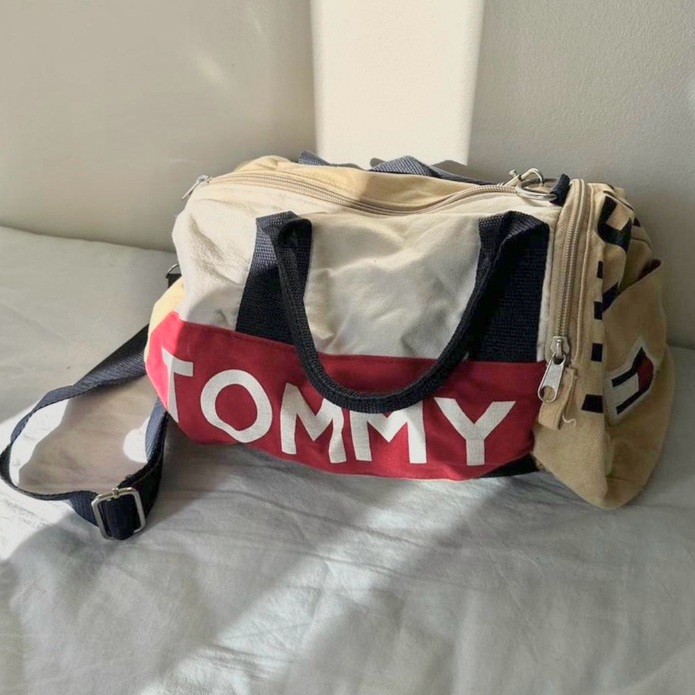Tommy Hilfiger Tan and Red Duffel Bag